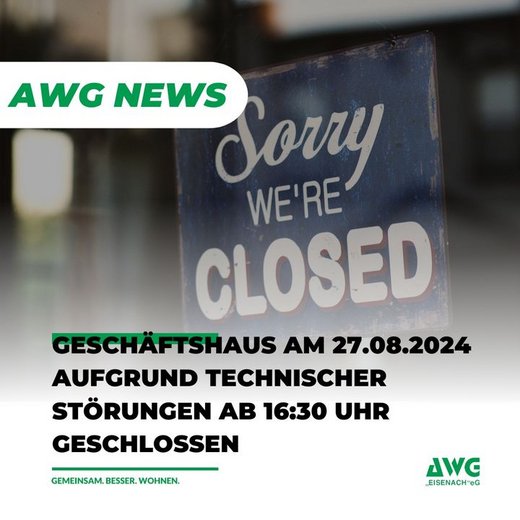 Schild "Sorry, we’re closed", Ankündigung technischer Störungen